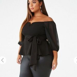 Plus Size Chiffon Self-Tie Top